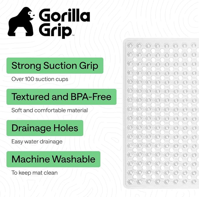 GORILLA GRIP Patented Square Shower Stall Mat, Small Bathtub Floor Mats for Stand Up Showers, Suction Cups and Drainage Holes, Machine Wash, Soft on Feet, Bathroom Accessories 21x21 Inch, 2 Pack Clear - Bloomnest