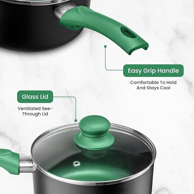 Chef's Star Pots And Pans Set Kitchen Cookware Sets Nonstick Aluminum Cooking Essentials 11 Pieces Green - Bloomnest