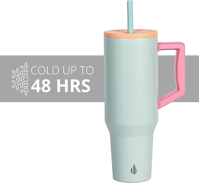 Elemental 40 oz Tumbler with Handle and Straw - Spill Proof Insulated Stainless Steel Commuter for Hot and Cold Beverages - Travel Coffee Mug with 2 Straws & Spill Proof Lid - 40oz - Mint Sorbet - Bloomnest