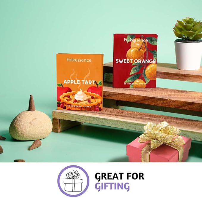 Folkulture Incense Cones for Waterfall | 20 Pc Incense Cone Scented | 2 Fragrance Cone-Insenses - Sweet Orange & Apple Tart| Natural, Non Toxic | Christmas Inscents-Cones | Relaxing, Meditation