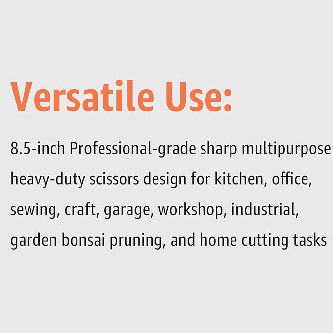 Heavy Duty All Purpose Scissors, Stainless Steel Blades, Black Orange Comfort Grip Handle, 8.5 Inch Professional Multipurpose Utility Sharp Shears for Kitchen, Garden, Office, Craft, Sewing - Bloomnest