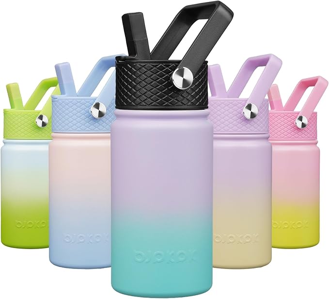 BJPKPK Insulated Water Bottle with Straw Lid, 15oz Cute Water Bottles, Stainless Steel Metal Thermo, Reusable BPA Free Leak Proof Tumblers, Cups,Lavender Mint - Bloomnest