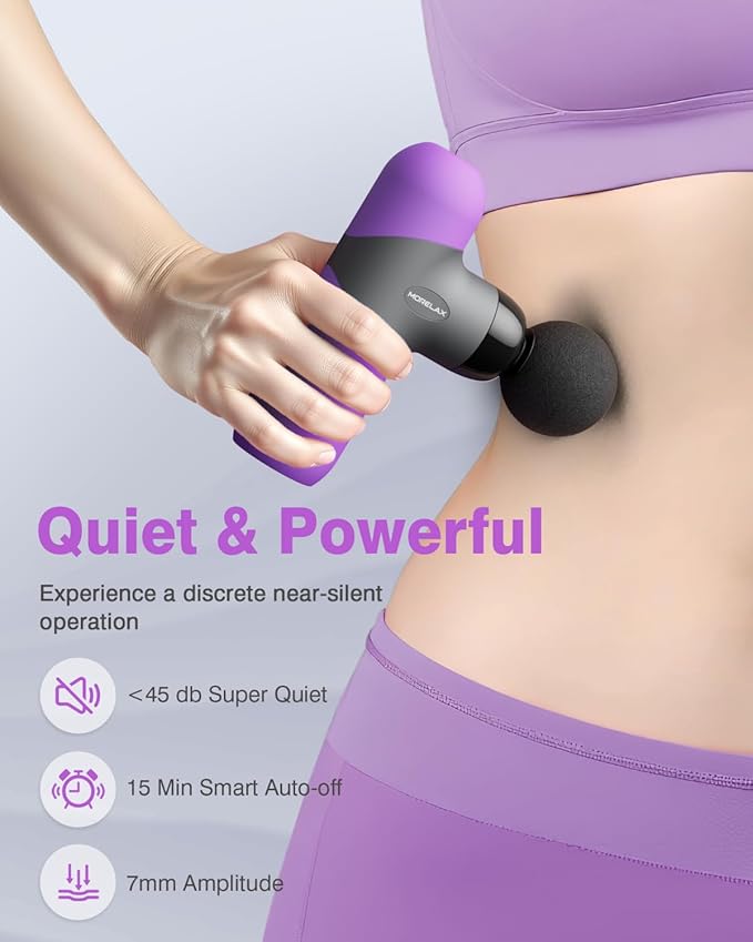 Morelax Mini Massage Gun Portable Deep Tissue Muscle Percussion Massager, Electric Handheld Sport Massager with 6 Massage Heads 4 Speed, Best Gift (Purple) - Bloomnest