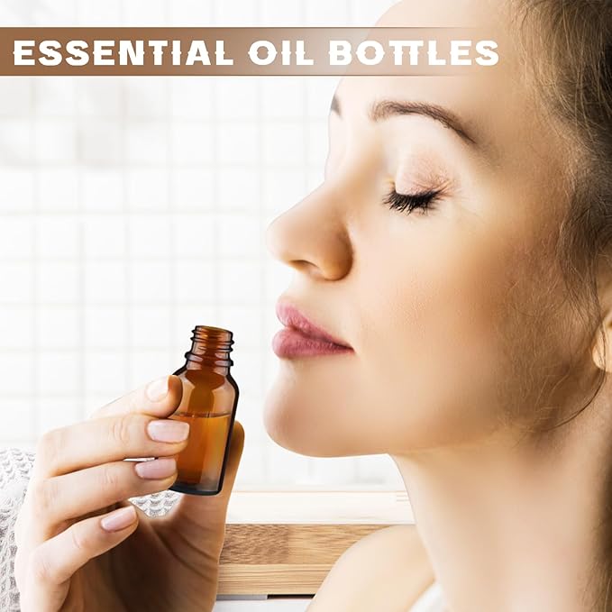 25 Pcs 15ml/0.5oz Essential Oil Bottles Amber Glass Bottle Refillable Small Oil Vial Sample Bottles Liquid Dispenser for Essential Oils Oil Blends Perfumes Lab Bloomnest
