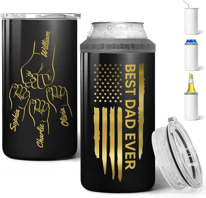 LASFOUR Best Dad Grandpa Ever Fist Bump Tumbler Outline Nation Flag Personalized Father‘s Day Custom Gift For Personalized Can Cooler Dad Tumbler, Birthday Gifts For Father From Kids, Husband Gifts - Bloomnest