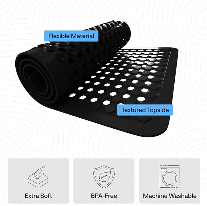 GORILLA GRIP Patented Bath Tub Shower Mat, Machine Washable Bathtub Floor Liner Mats, Suction Cups and Drain Holes to Keep Tubs Clean, Soft on Feet, Bathroom Essentials, 35x16 Inch, Black - Bloomnest