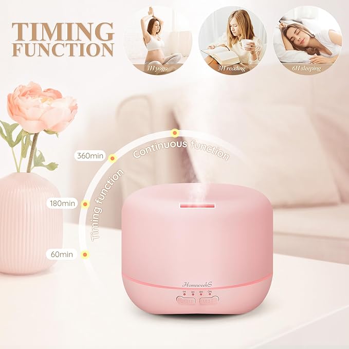 Aromatherapy Essential Oil Diffuser for Room: 500ml Colorful Aroma Air Humidifier with Adjustable Cool Mist Mode, Waterless Auto Off Ultrasonic Diffusers for Large Room Home Office(Pink) - Bloomnest