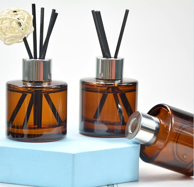 2Pcs 50ML/1.7OZ Empty Amber Glass Diffuser Bottles Essential Oil Aromatherapy Container Jars Fragrance Accessories Use for DIY Replacement Reed Diffuser Stick Sets Bloomnest