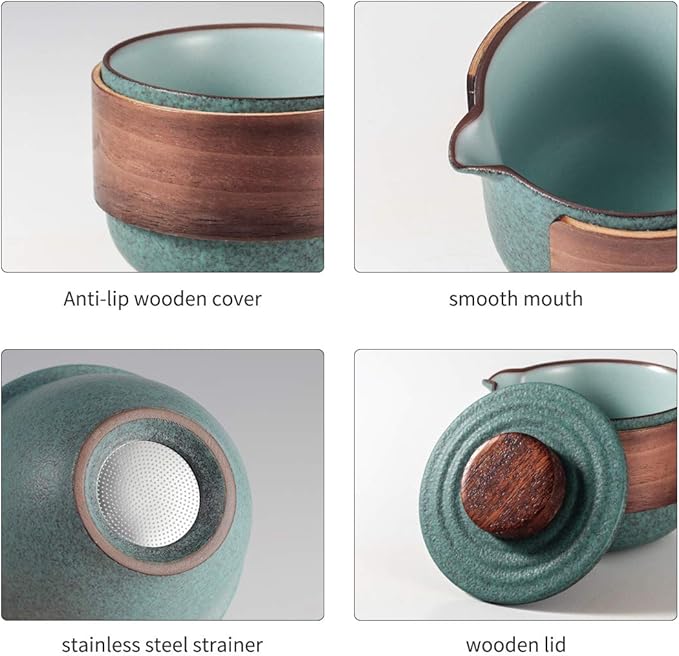 Mini Travel Ceramic Tea Pot Set Chinese Kung Fu Teapot, 1 Pot 2 Cups Porcelain Teacup with Tea Infuser Portable Bag for Outdoor Picnic Hotel