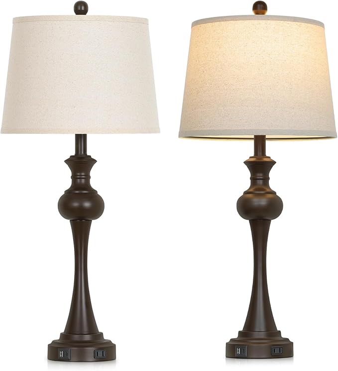 29" Brown Table Lamps Set of 2, Tall Bedside Lamps with USB C+A Ports, 3-Way Dimmable Touch Table Lamp, Nightstand Lamps for Bedroom,Modern Brown Lamps with Beige Lampshade, Bulbs Included - Bloomnest