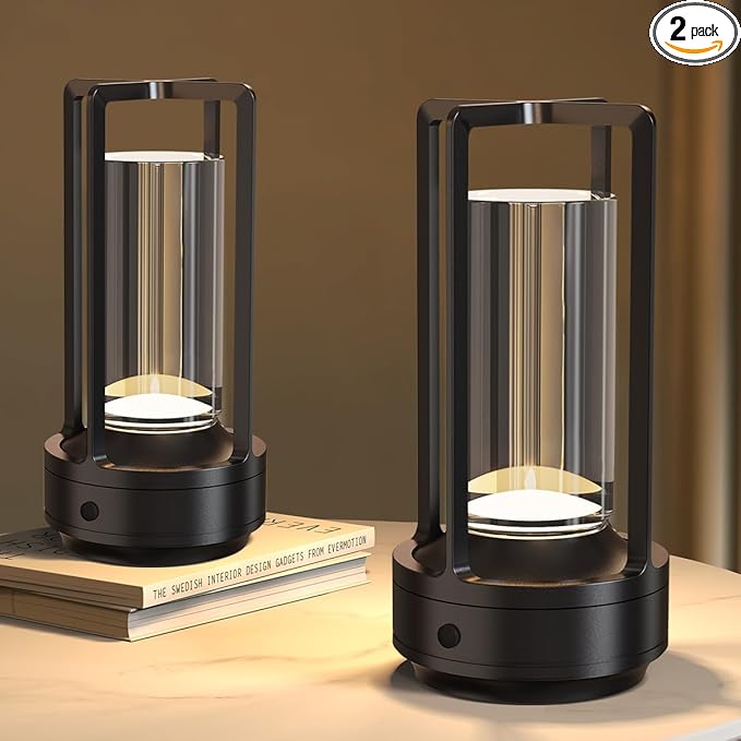 Small Cordless Table Lamps Rechargeable Set of 2 for Indoor/Outdoor, Portable Battery Operated Powered Lamps, Dimmable 3 Color Modes Waterproof, LED Desk Lights for Bedroom/Restaurant/Camping-Black - Bloomnest