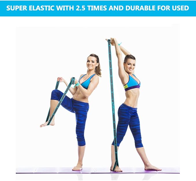 Stretch Strap, Elastic Yoga Stretching Strap, Multi-Loop for Physical Therapy, Pilates, Yoga, Dance & Gymnastics Exercise and Flexible Pilates Stretch Band - Bloomnest