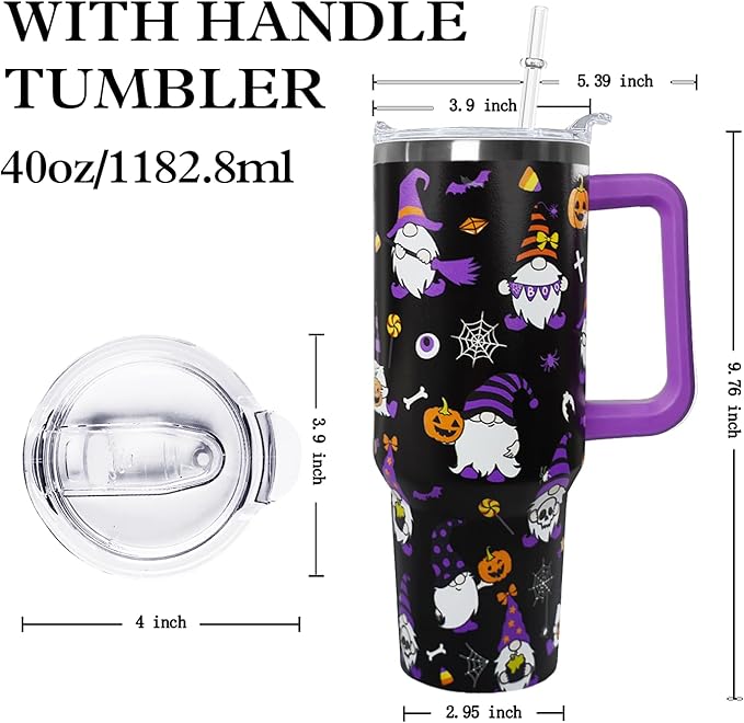 Ceovfoi 40 oz Halloween Gnome Tumbler Insulated Stainless Tumbler,Halloween Goth Ghost Travel Coffee Cup Water Botter, Witch Goth Decor Halloween Gifts For Women - Bloomnest