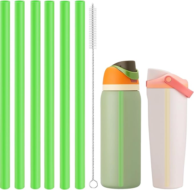 Straws Replacement Compatible with Owala Freepsip 24oz,32oz Water Bottle,Replacement Parts For Owala Free Sip Sway 30 oz,Include 6 BPA-FREE Straws and 1 Cleaning Brush,Green Bubrike