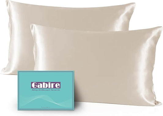 Mulberry Silk Queen Size Pillow Cases Set of 2, Ultra Smooth Soft Cooling Organic Silk Pillowcases with Hidden Zipper, Prevent Acne Silk Pillow Cases 2 Pack Queen (20"×30"), Beige - Bloomnest