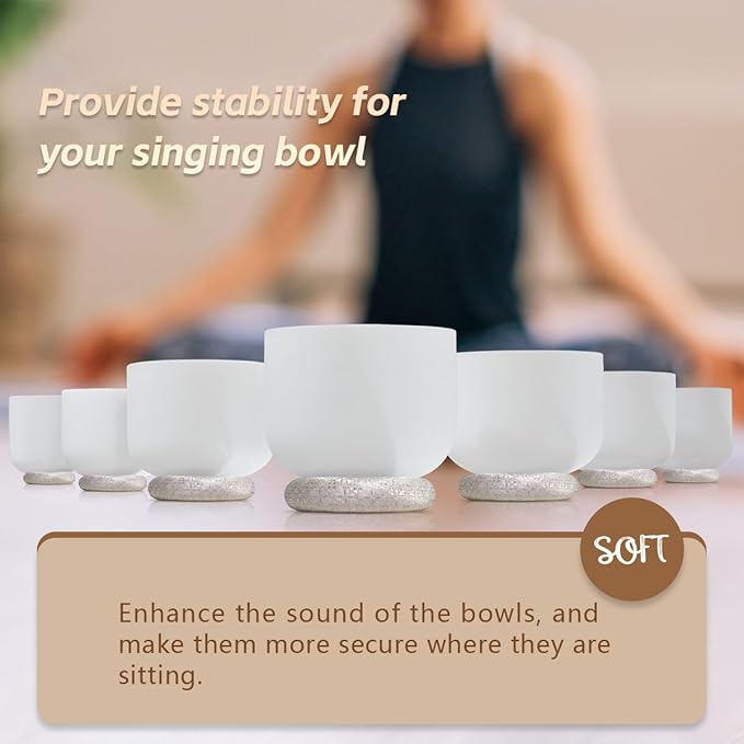 7 Pcs Singing Bowl Cushion Set for 6-12" Tibetan Singing Bowls, Handmade Silk Brocade Round Cushion Pillow for Meditation Sound Healing and Crystal Sound Bowls Accessories(Silver) - Bloomnest