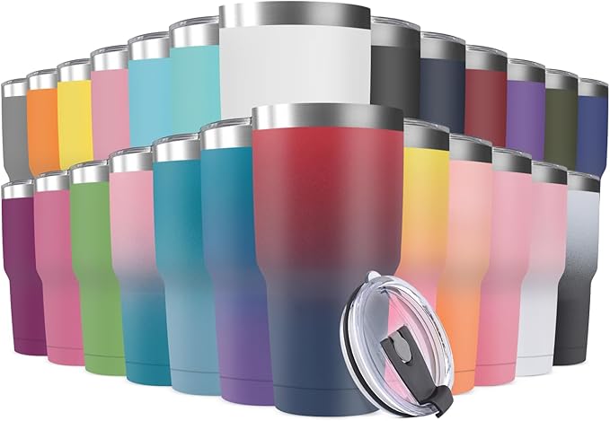 30oz Stainless Steel Travel Mug with Lid, 25 Pack Double Wall Vacuum Insulated Bulk Tumbler, Powder Coated Coffee Cup Suitable for Vehicle Cup Holders (Assorted Colors) - Bloomnest