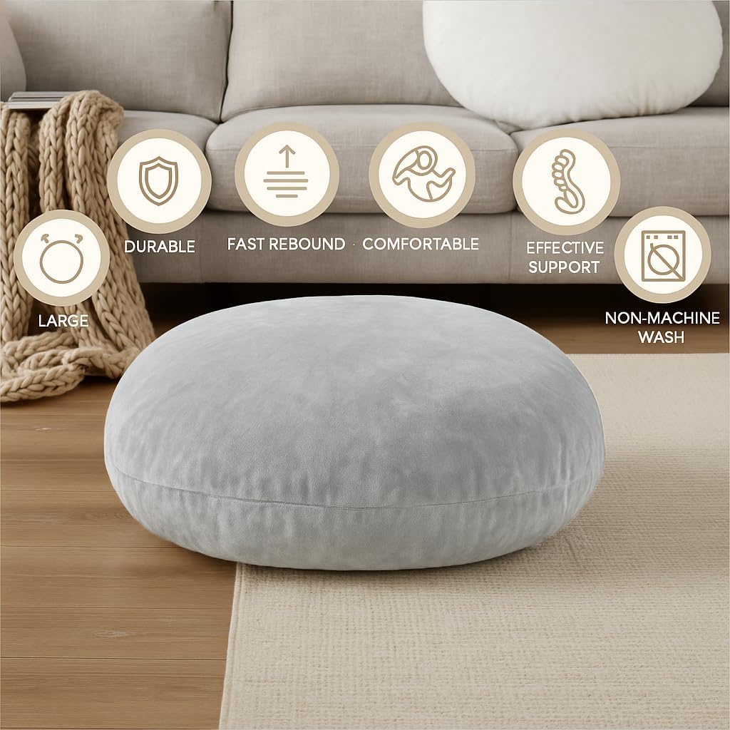Codi Meditation Cushions Set of 2 – Large Round Floor Pillows for Adults with Removable Washable Cover, Soft and Supportive Floor Cushion for Yoga, Seating and Dog Bed, 32 inch - Grey