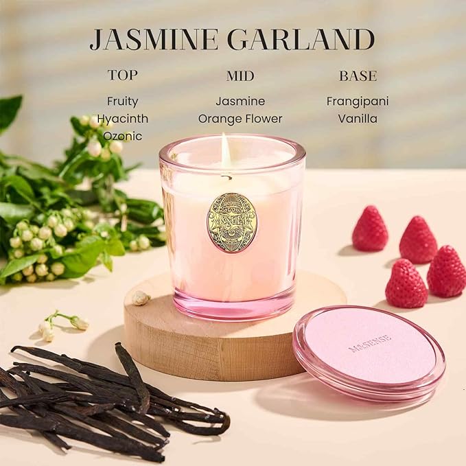M&SENSE Natural Soy Candle | Jasmine & Pink | 9.2 oz, 50H Burn Time | Luxury Scented Candle for Relaxation, Gifting, Home Décor | Ideal for Bedroom, Office, Party Ambiance - Bloomnest