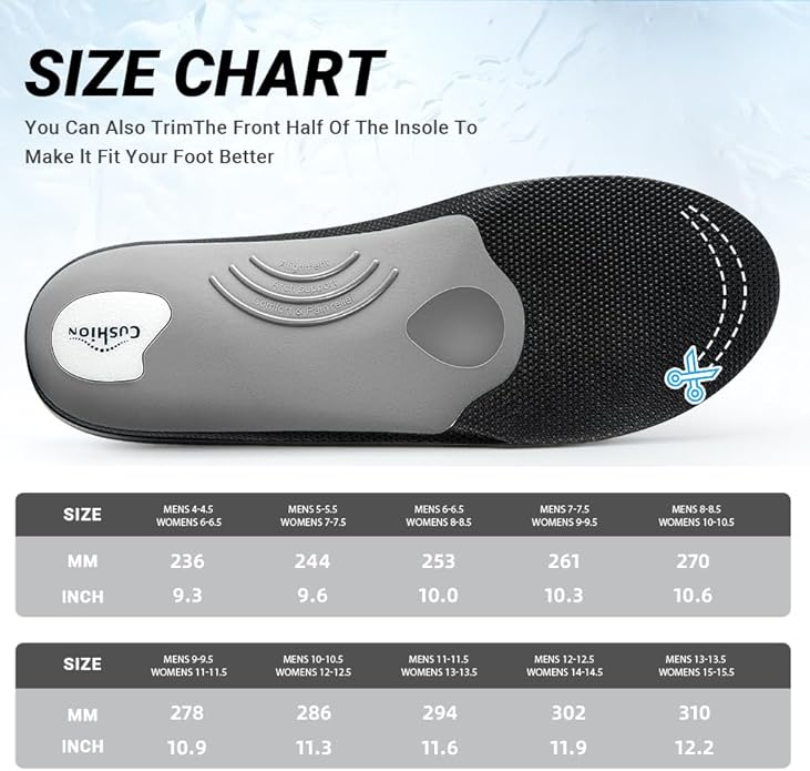 VALSOLE Heavy Duty Support Pain Relief Orthotics - 220+ lbs Plantar Fasciitis High Arch Support Insoles for Men Women, Flat Feet Orthotic Insert, Work Boot Shoe Insole, Absorb Shock with Every Step - Bloomnest