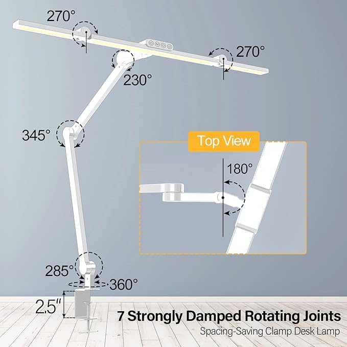 Micomlan Led Desk Lamp for Home Office, White Architect Desk Lamp with Clamp for Crafting, 24W Bright Rotatable Led Table Light Stepless Dimming Tempering Wide Computer Light with Atmosphere Lighting - Bloomnest