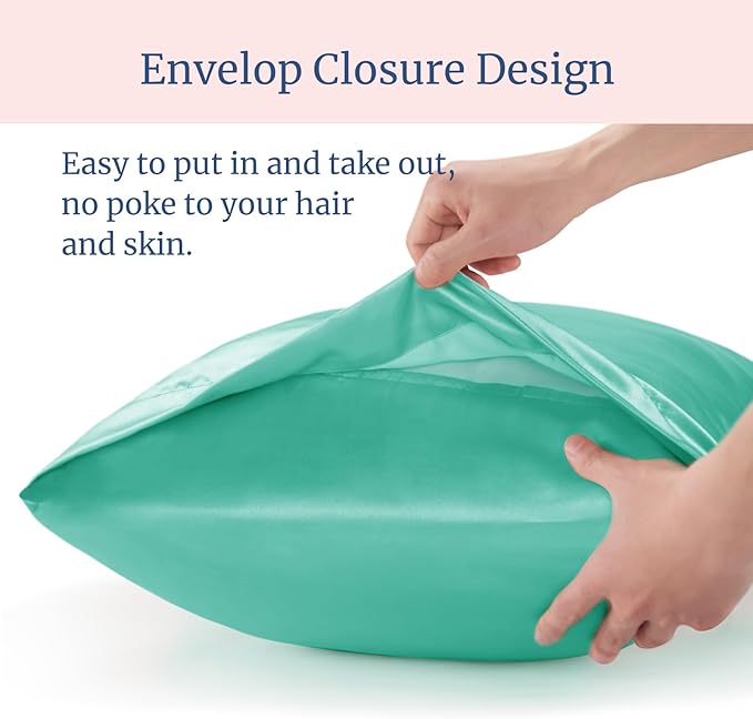 BEDELITE Satin Pillowcase for Hair and Skin, Super Soft and Cooling Similar to Silk Pillow Cases 2 Pack with Envelope Closure, Gift for Women Men(20"x26" Standard Size, Turquoise) - Bloomnest