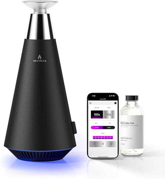 Waterless Scent Diffuser Starter Kit - 1500 Sq Ft Coverage, Alloy Atomization System,Mood Light,Smart Rechargeable Hotel Scent Diffuser, Including 120ml Essential Oil, for Home,Large Room,Spa,Black - Bloomnest