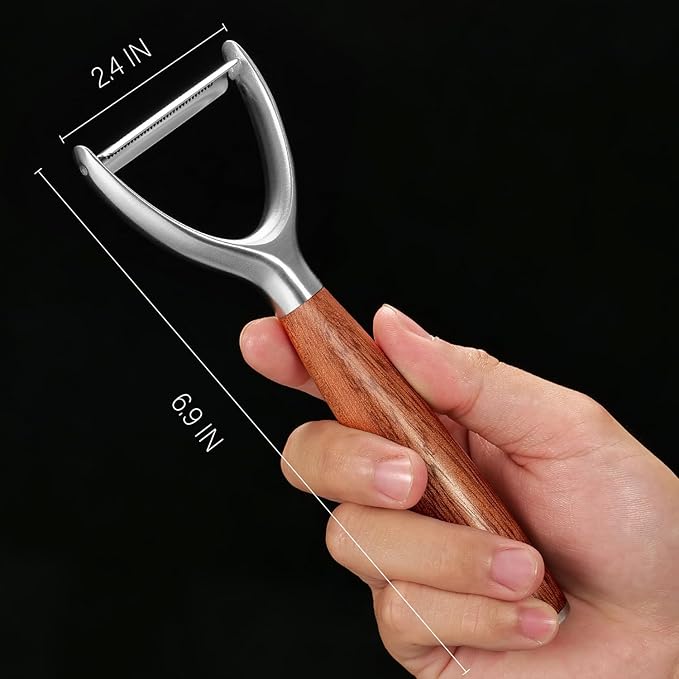 Serrated Blade Premium Y Type 304 Stainless Steel Multifunctional Kitchen Peeler Real Wood Handle Ultra Sharp Blade Vegetable Potato Apple(Aosuan) - Bloomnest