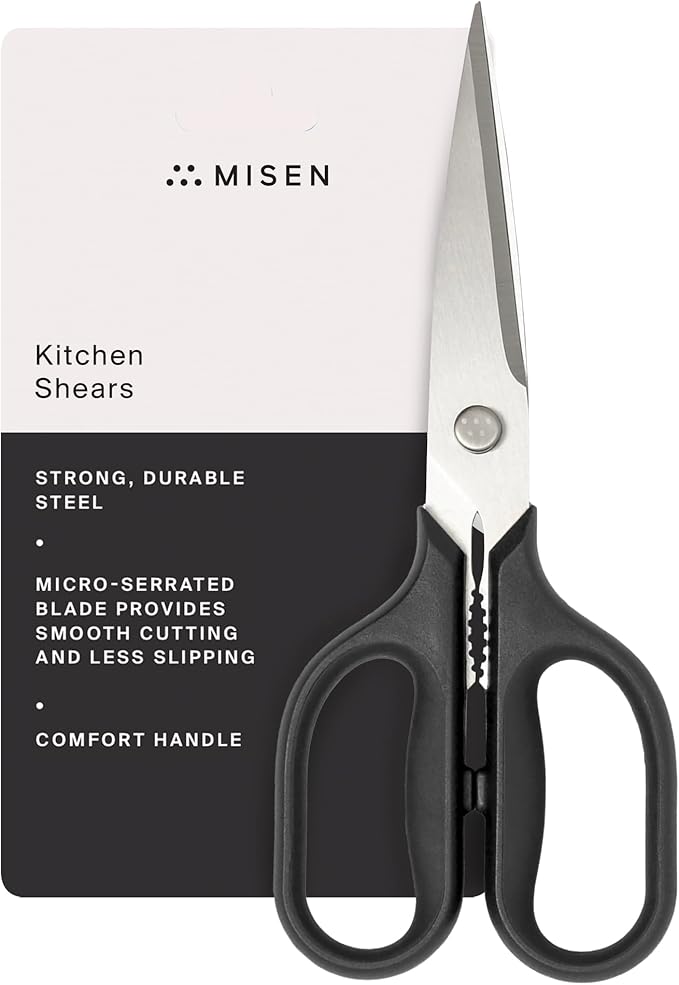 Misen Heavy Duty Kitchen Shears - Stainless Steel, Versatile and Easy Clean Scissors for Meat, Herbs and Veggies - Ambidextrous Comfort Handle - Professional Grade - Black - Bloomnest