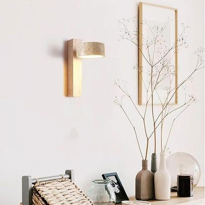 Japanese Wabi-Sabi LED Wall Sconce with Natural Stone Shade,Vintage Swivel Wall Lights,Modern Wall Sconce for Bathroom Mirror, Kitchen,Dining Room,Hallway,Vanity Lighting (B, 1 Head) - Bloomnest