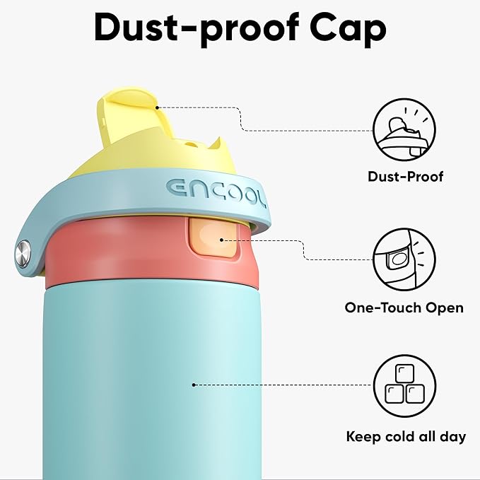 ENCOOL Leakproof Insulated Water Bottle with Straw Dual-Sip Water Bottle Bag-Safe Design for Work, Commute & Gym – Keeps Drinks Cold All Day, 24 oz, Orange-Reef Blue ENCOOL