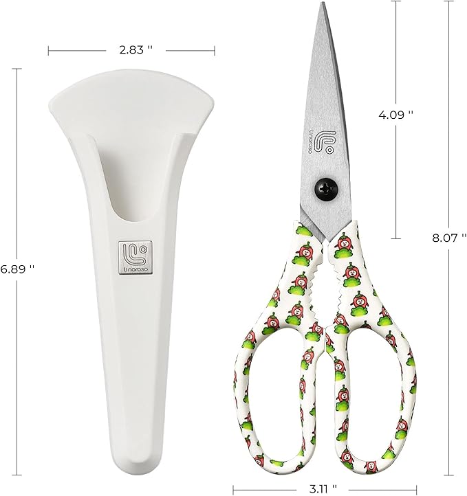 Linoroso Kitchen Scissors Heavy Duty Kitchen Shears with Magnetic Holder Made with Japanese Steel 4034, Multipurpose Ultra Sharp Cooking Scissors for Meat/Vegetables/BBQ/Herbs/Pizza (Graphic,Chili) - Bloomnest