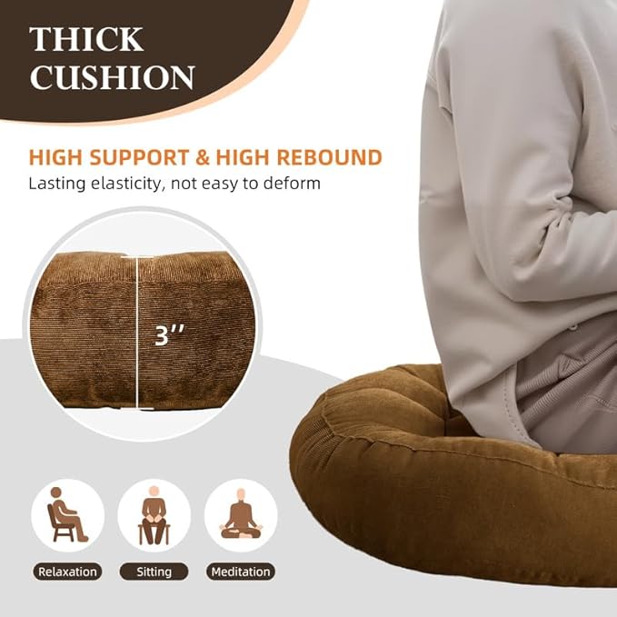 Meditation Floor Pillow Set of 2 Large Round Floor Cushions for Adults Tufted Corduroy Floor Seat Pillows Cushion for Living Room,Sky Blue 16.5" Lx16.5 Wx3 H