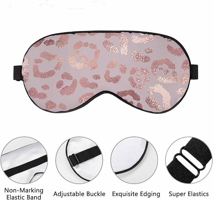 Leopard Skin Silk Sleep Mask Rose Gold Elegant Foil Effect Cheetah Men Women Adjustable Strap Eye Cover Eye Shade For Travel, Nap, Meditation - Bloomnest