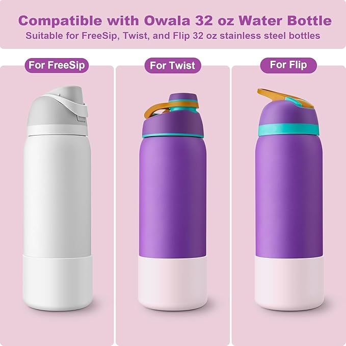 2PCS Silicone Water Bottle Boot for Owala 24oz 32oz 40oz, Anti-Slip Protective Sleeve Bottom Bumper Protector for FreeSip, Twist, and Flip Stainless Steel Water Bottles Alwenid