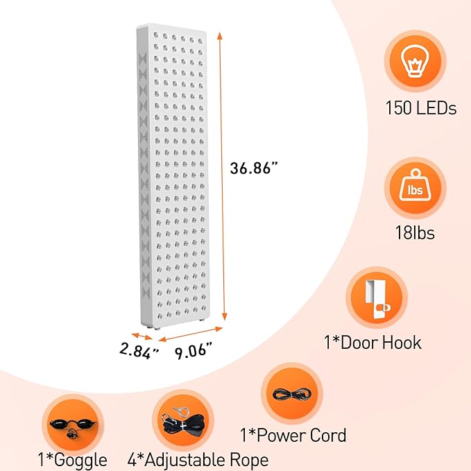 Red Light Therapy Panel for Full Body 200W 5 Wavement 150 Dual Chip LEDs 630+660+810+830+850nm Red and Near Infrared Lamp Therapy Device with Timer & Stand Pain Relief Face Skin Health Sleep Bloomnest