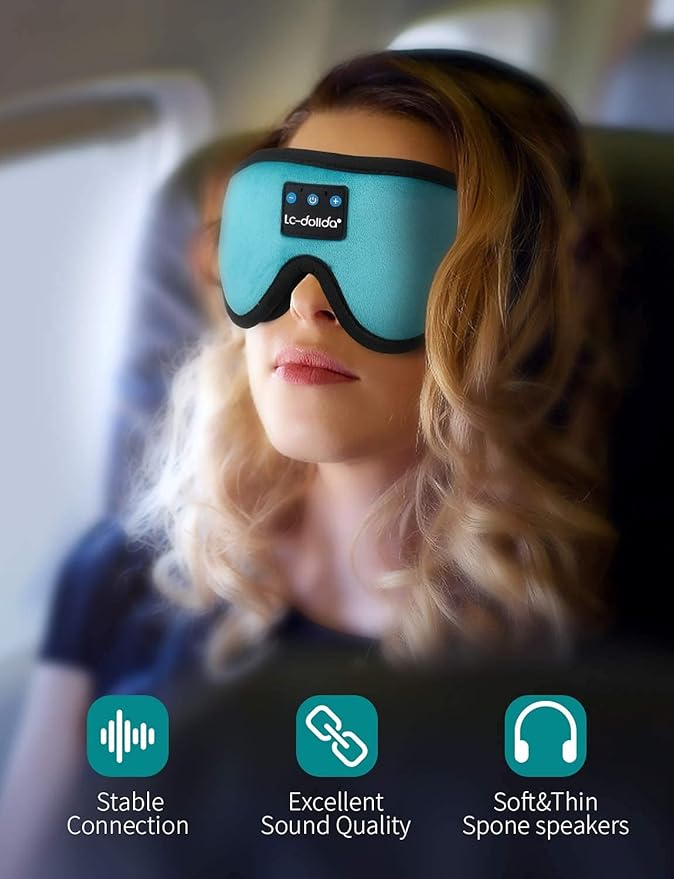 LC-dolida Sleep Headphones, Sleep Mask Bluetooth Wireless Music Eye Mask, Sleeping Headphones for Side Sleepers Sleep Mask with Bluetooth Headphones Ultra-Thin Stereo Speakers Perfect for Sleeping - Bloomnest
