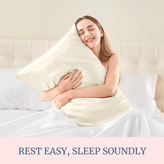 BEDELITE Satin Pillowcase for Hair and Skin, Super Soft and Cooling Similar to Silk Pillow Cases 2 Pack with Envelope Closure, Gift for Women Men(20"x26" Standard Size, Beige) - Bloomnest