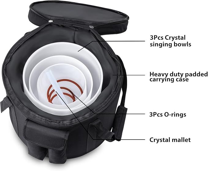 3Pcs Crystal Singing Bowls Set of 432Hz 7-9lnch Meditation for Yoga, Chakra Healing,1PCS Travel Carry Case Bag Unique Spiritual Gifts for Women and Men