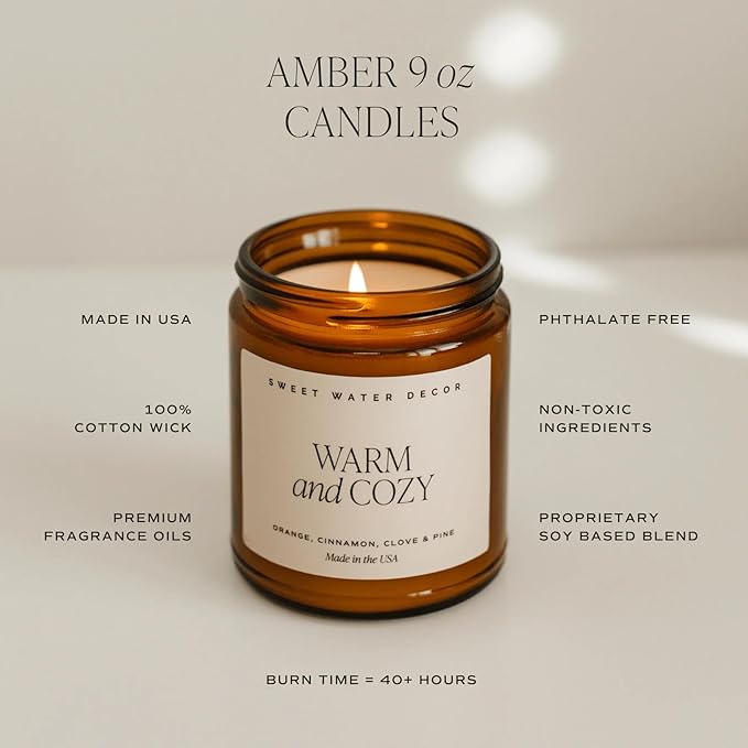 Sweet Water Decor Fall Candles for Home Scented - Hand Poured Soy Wax Autumn Candle with Apple & Cinnamon Scent - 40 Hour Burn Time Long Lasting Fall Candles Soy - Amber Glass Jar for Candle Decor - Bloomnest