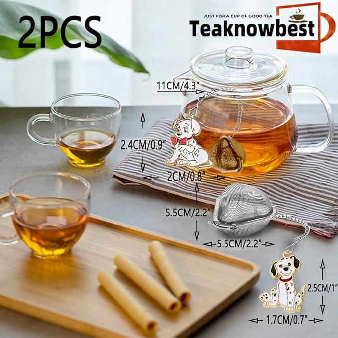 Dalmatian Dog Tea Infuser - Stainless Steel Loose Leaf Tea Ball with Chain, Fine Mesh Tea Strainer for Herbal/Green/Iced Tea, Gift for Tea Lovers (Dog, 2PCS) - Bloomnest