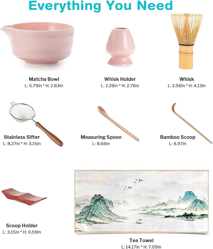 Premium Matcha Ceremony Set – Complete 9-Pcs Ritual Kit – Presented in Luxury Magnetic Gift Box, Perfect for Gifting or Self-Care (Sakura Pink) - Bloomnest