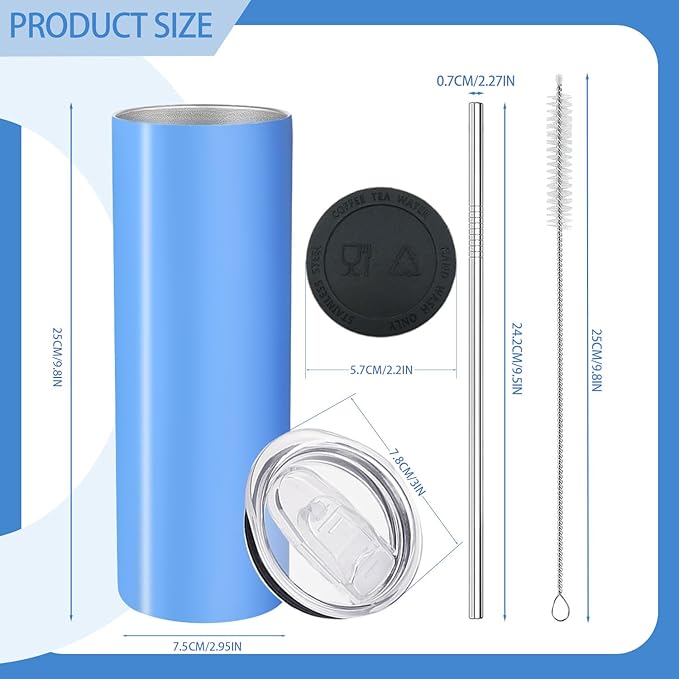 YOUKE OLA 12 Pack Stainless Steel Skinny Tumblers 20oz - Bulk Straight Double Wall Vacuum Insulated Tumbler with Lid and Straw & Silicone Base for Travel, DIY, 12 Colors - Bloomnest