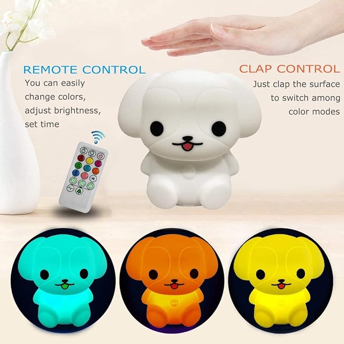 Night Lights Dog Silicone Bedside lamp for Children, Baby Nursery Light Decorative Lamps Decompression Light - Break Resistant/Eye Caring/Adjustable Brightness & Color/Time Setting - Medium - Bloomnest