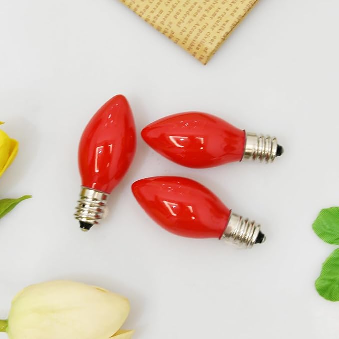 SUNSGNE C7 Red Christmas Replacement Night Light Bulbs, 5 Watt E12 Candelabra Base Bulbs - Great for Small Night Lights, Decorative Lights, Christmas Outdoor String Lights, Pack of 25 - Bloomnest