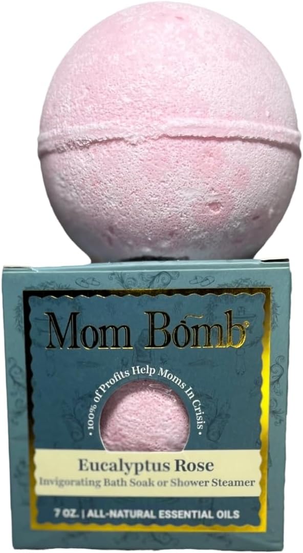 Mom Bomb Eucalyptus Rose Bath Bomb – Essential Oils, Clean Ingredients – Relaxing Aromatherapy Fizz, Skin-Softening – Made in USA - Gift for Women 7 Ounce - Bloomnest