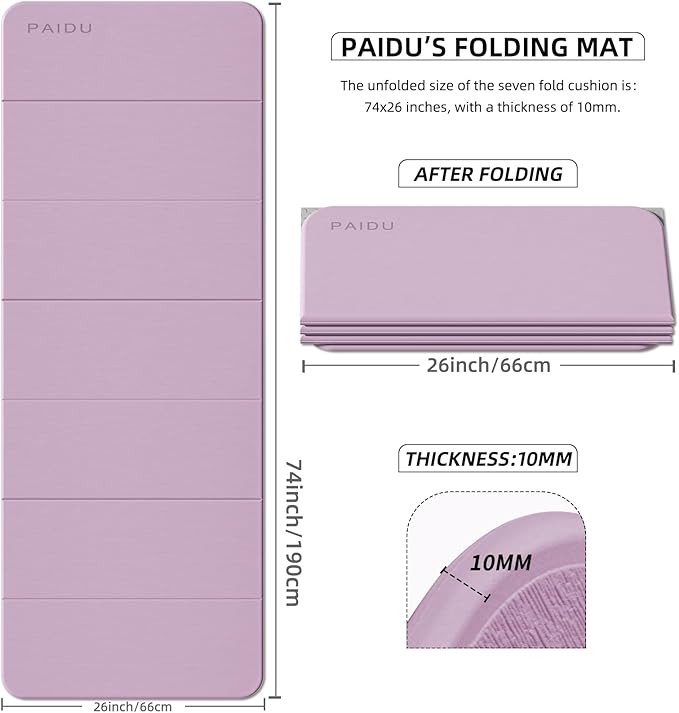 Foldable Fitness Yoga Mat | 2/5" (10MM) Extra Thick | SGS Certified Non-Slip TPE | 75x26" Extra Long-Wide | Portable & Easy Store | for Yoga, Pilates, Home Gym & Full-Body Workouts - Bloomnest