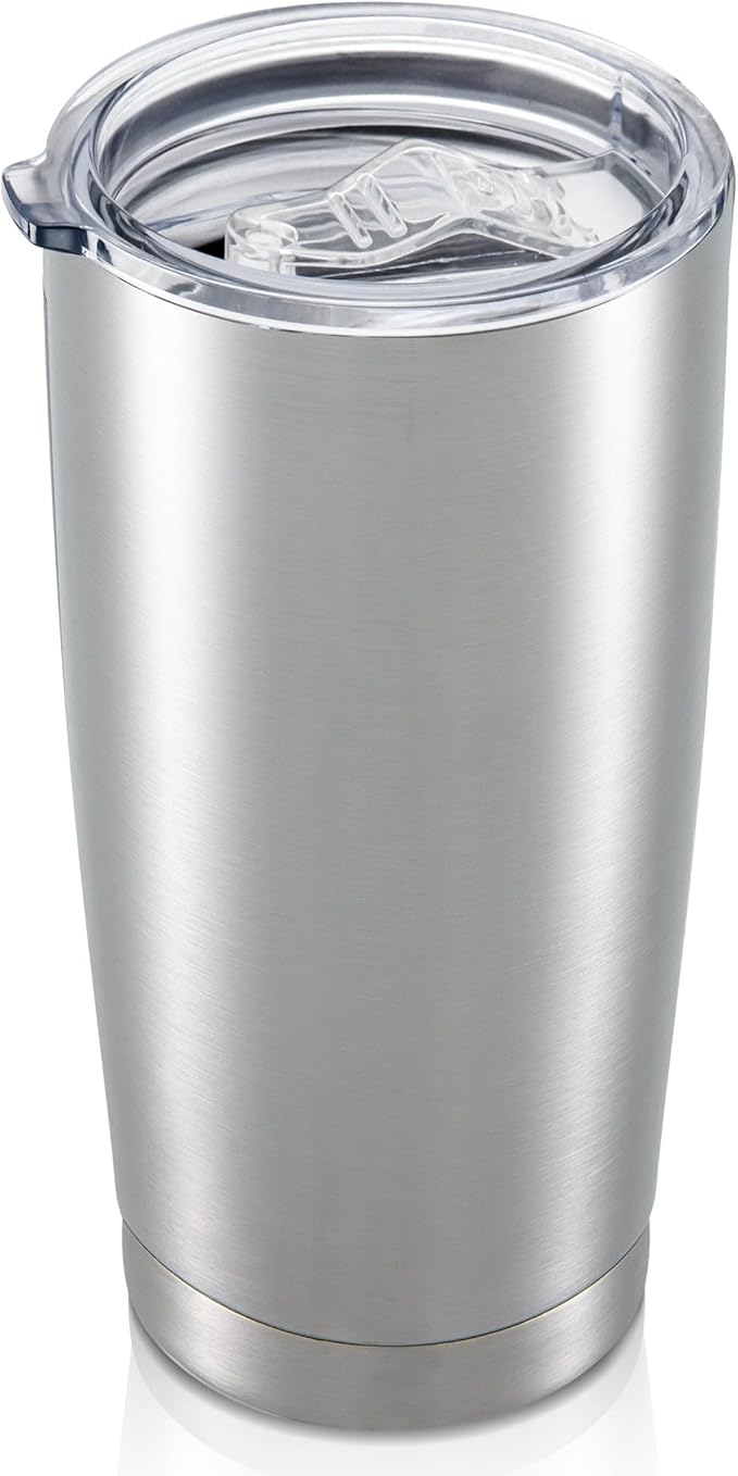 20 oz Tumbler with Lid Stainless Steel Insulated Tumblers Double Wall Vacuum Coffee Mug Powder Coated Tumbler Cups for Cold and Hot Drinks, Stainless Steel, 1 pack