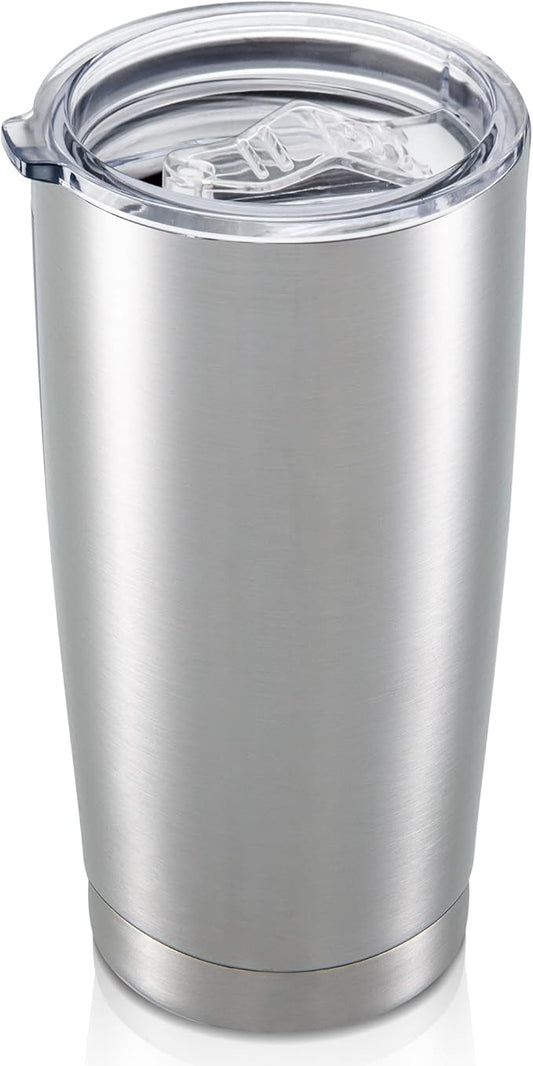 20 oz Tumbler with Lid Stainless Steel Insulated Tumblers Double Wall Vacuum Coffee Mug Powder Coated Tumbler Cups for Cold and Hot Drinks, Stainless Steel, 1 pack