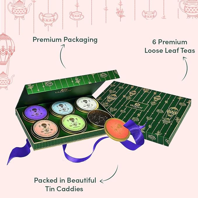 VAHDAM, Green Tea Set Gift Box (6 Teas) Premium Tea Gift Sets | 100% Pure Loose Leaf Tea, Gluten Free | Gifts Set For Women, Men & Adults - Bloomnest